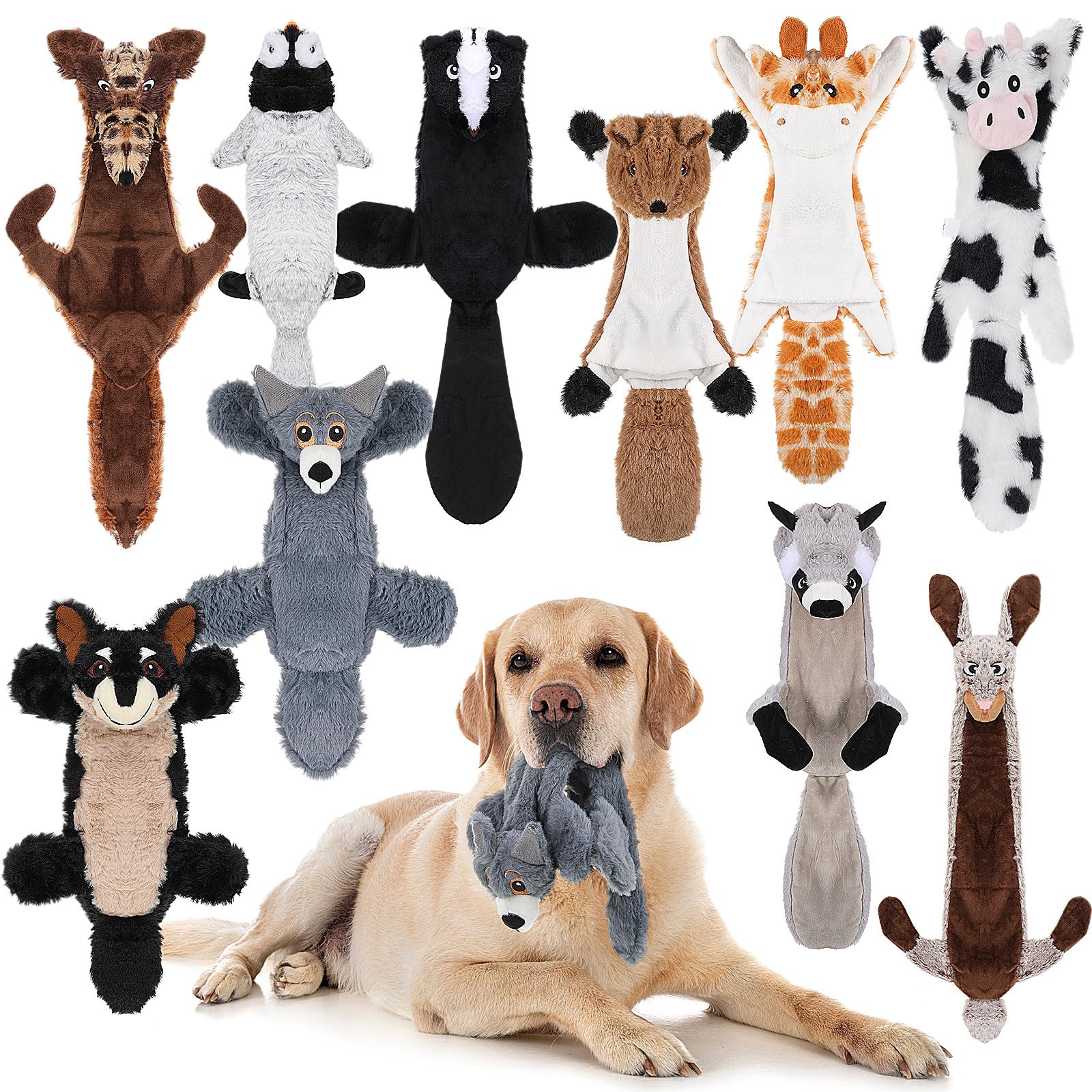 Sratte 10 Pcs Dog Squeaky Toys No Stuffing Pet Toys Crinkle Dog Toy for Aggressive Chewers Plush Teething Puppy Squeak Toys Animals Chew Toys for Small Medium Large Pets 10 Styles(Classic Style)
